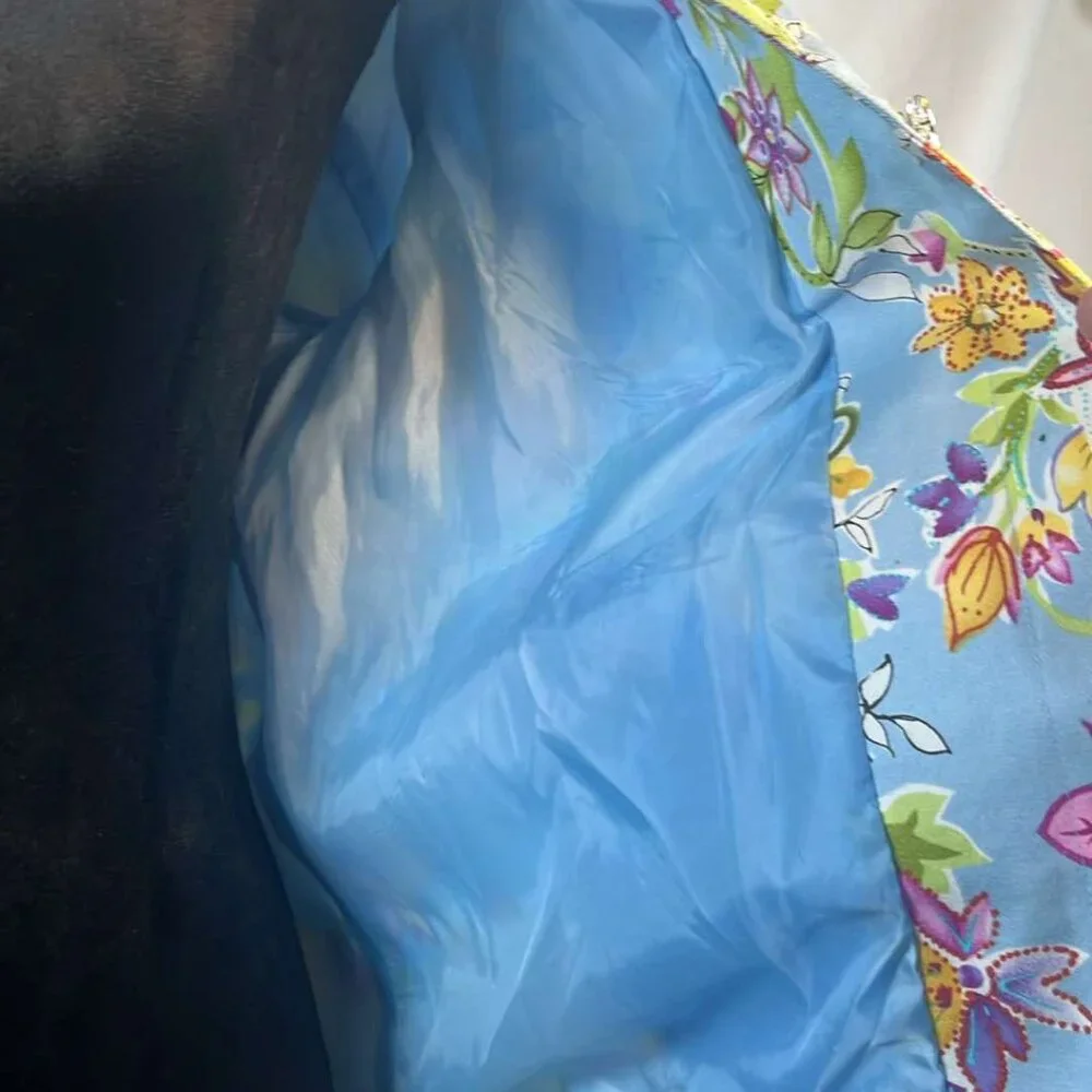 REDD Jeans Jacket Women's Sz 8 Blue Floral Iridescent Sequins Y2K Vtg Colorful A